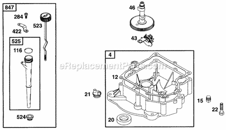 Oil Fill Sump Diagram and Parts List for 255702-0117-01  Briggs and Stratton Engine